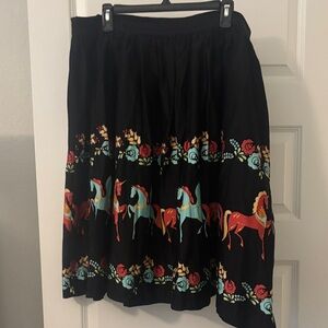 Pinup Girl Clothing Bella Black Skirt SZ 3X Unicorn & Pegasus floral print 50s